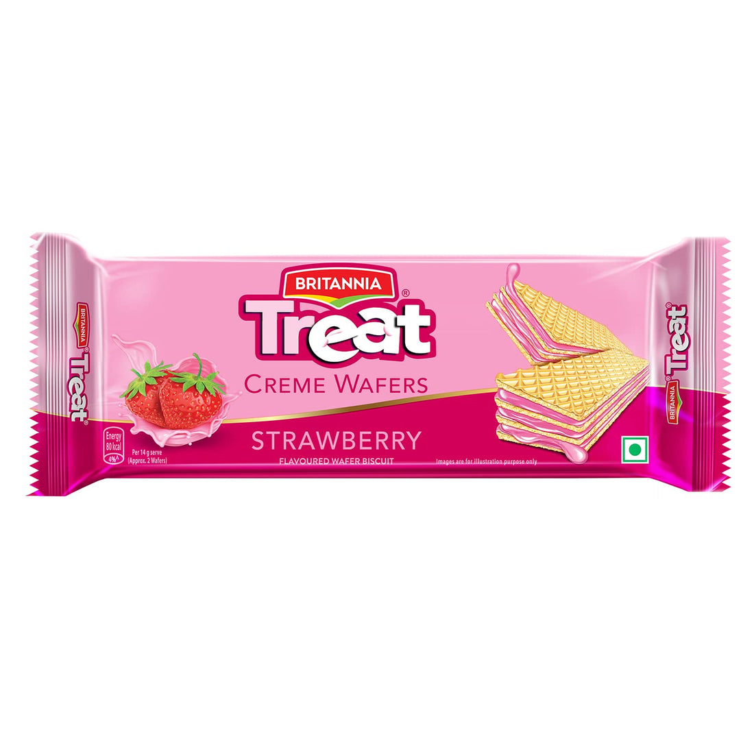 Britannia Treat Crème Wafers - Strawberry Flavoured Wafer Biscuit Front
