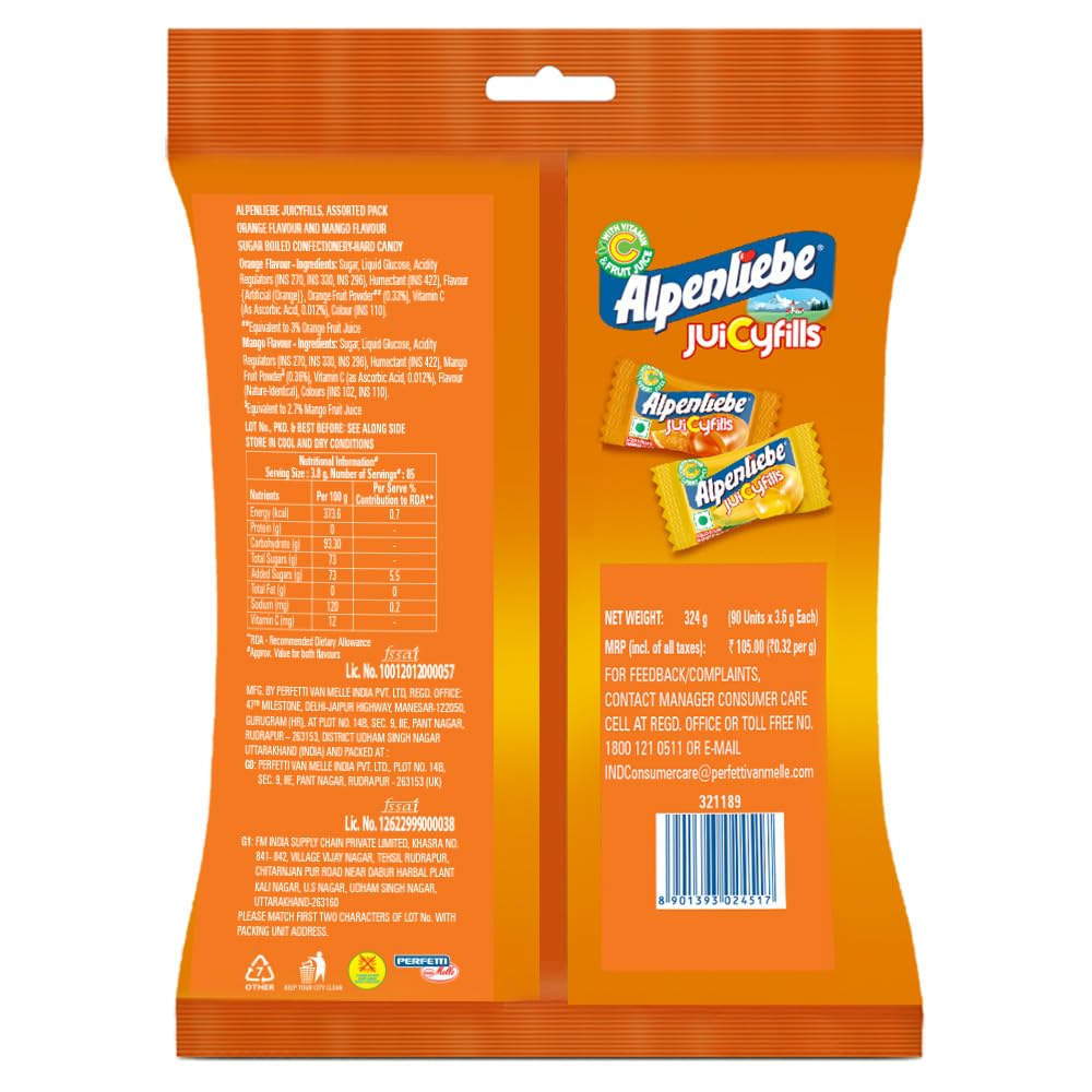 Alpenliebe Juicy Fills, Orange & Mango Flavour Back