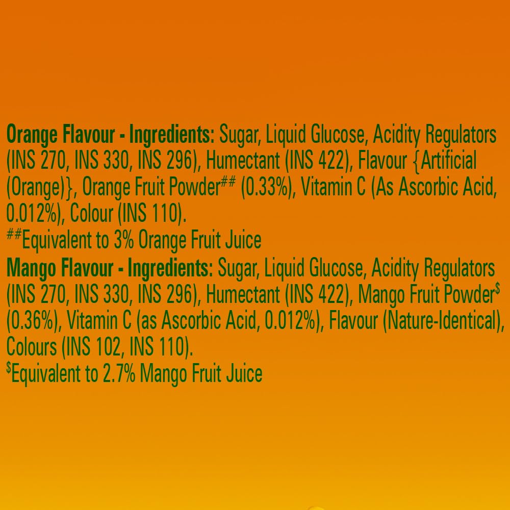 Alpenliebe Juicy Fills, Orange & Mango Flavour Ingredients