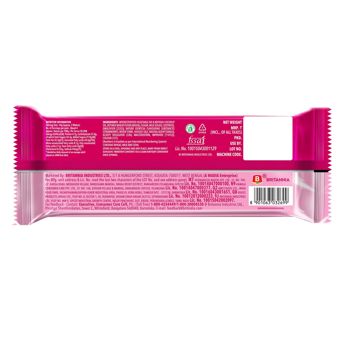Britannia Treat Crème Wafers - Strawberry Flavoured Wafer Biscuit Front