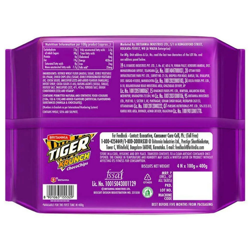 Britannia Tiger Krunch Chocochips Biscuits Combo Pack Front