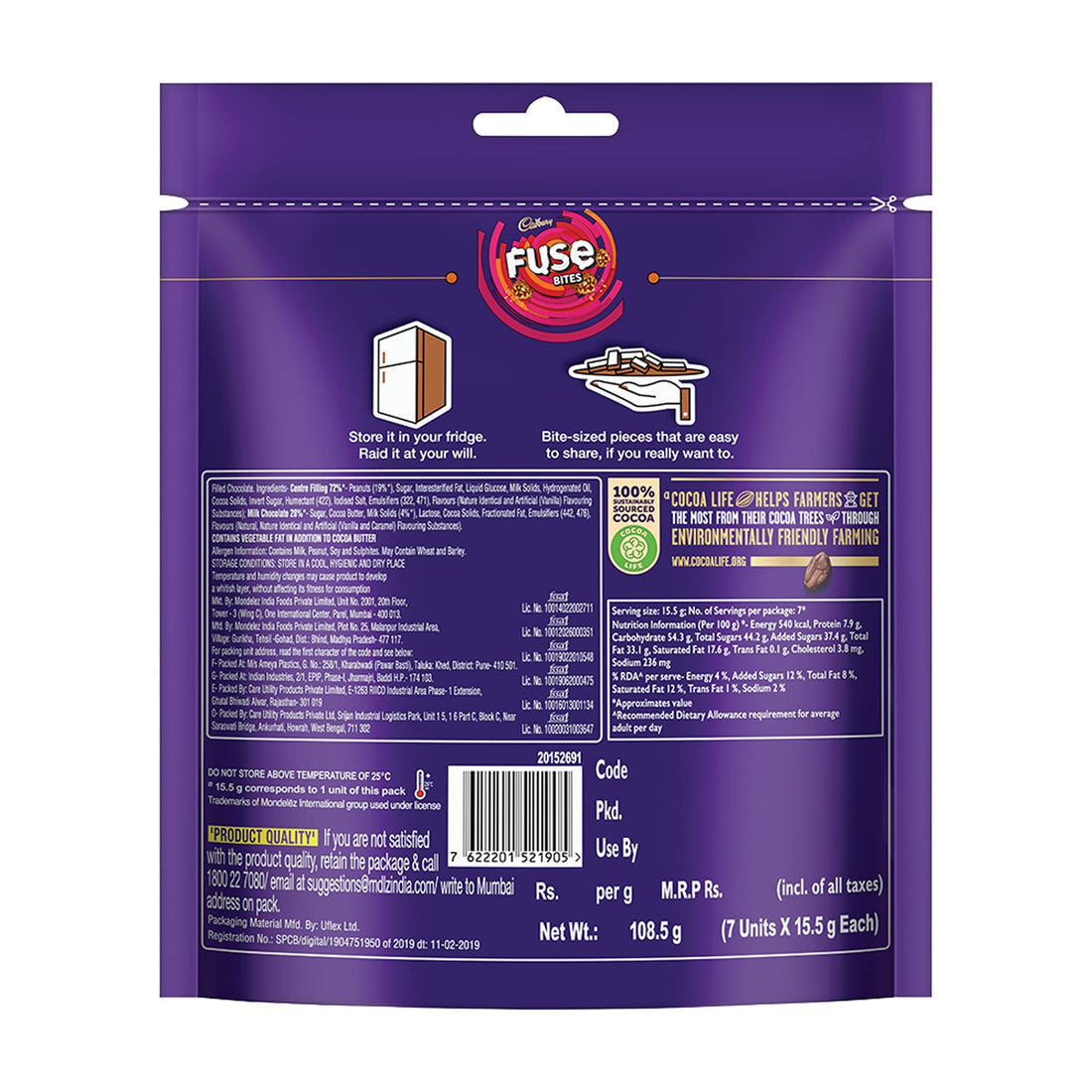 Cadbury Fuse Peanut & Caramel filled Chocolate Home Treats Front