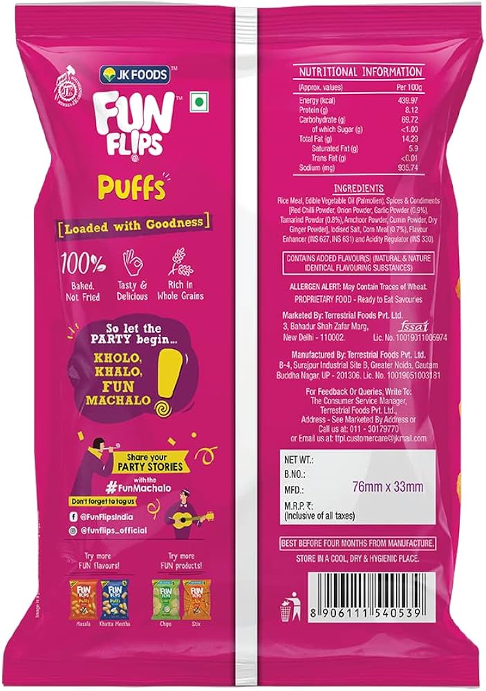 Fun Flips Puff Tango Flavour - Zesty and Crunchy Snack Delight