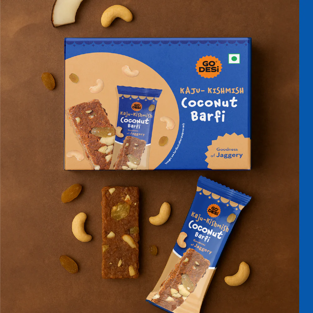 GO DESi - Kaju Kishmish Coconut Barfi (Pack of 8 Pcs)