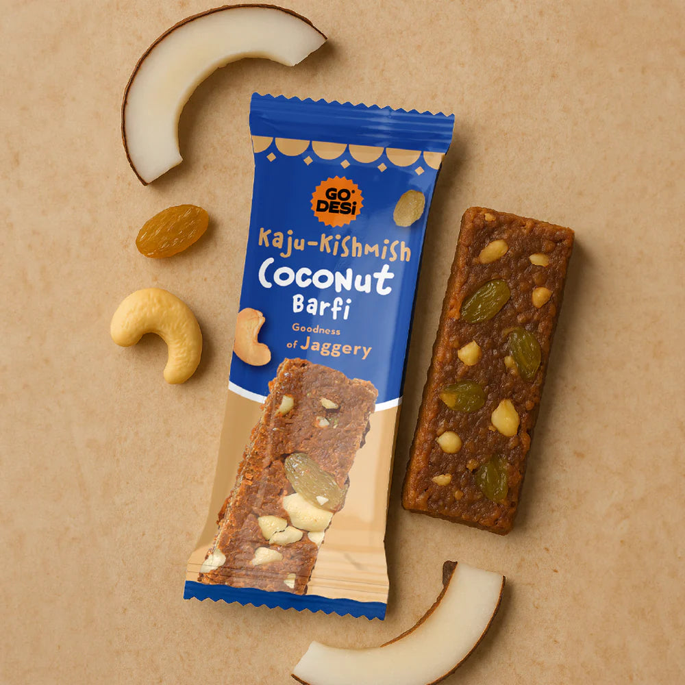 GO DESi - Kaju Kishmish Coconut Barfi (Pack of 8 Pcs)