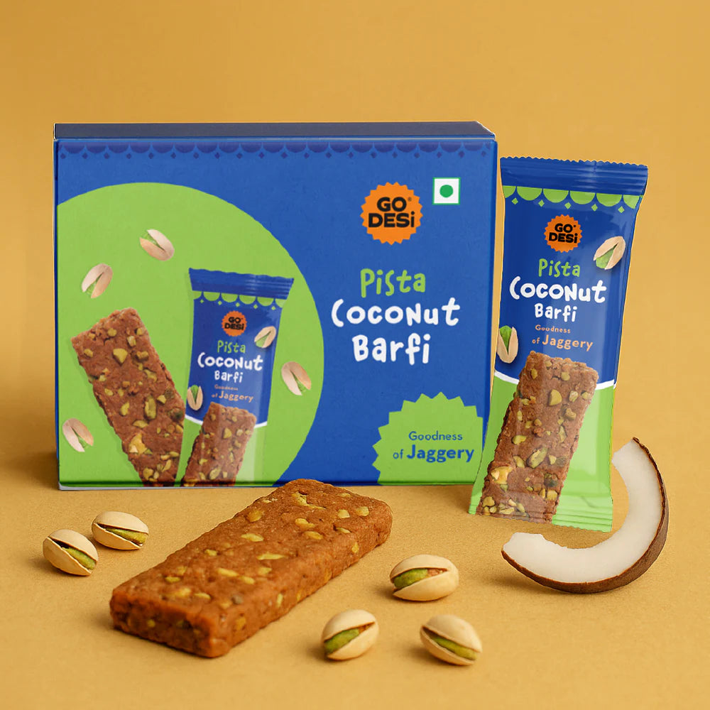 GO DESi - Pista Coconut Barfi (Pack of 8 Pcs)