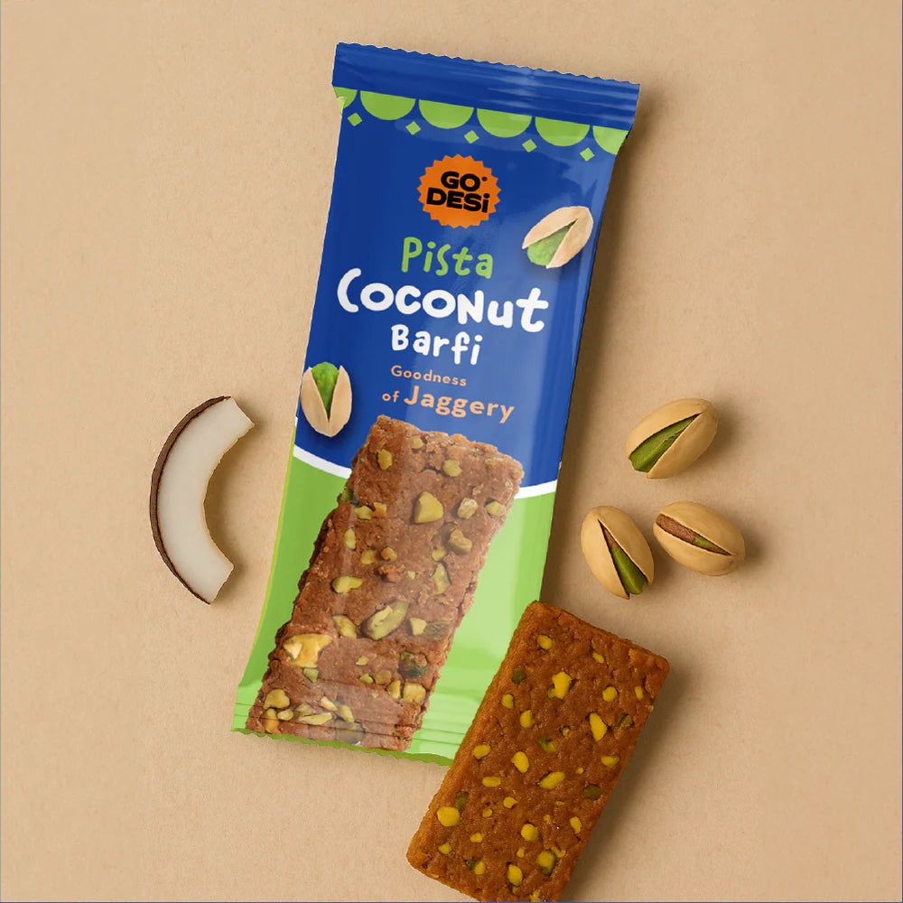 GO DESi - Pista Coconut Barfi (Pack of 8 Pcs)