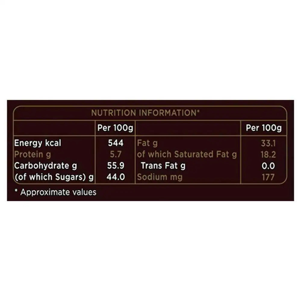 Cadbury Bournville Raisin & Nut Dark Chocolate Nutrition
