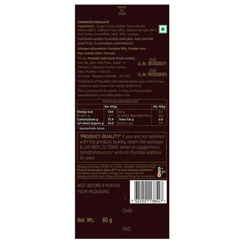 Cadbury Bournville Raisin & Nut Dark Chocolate Description