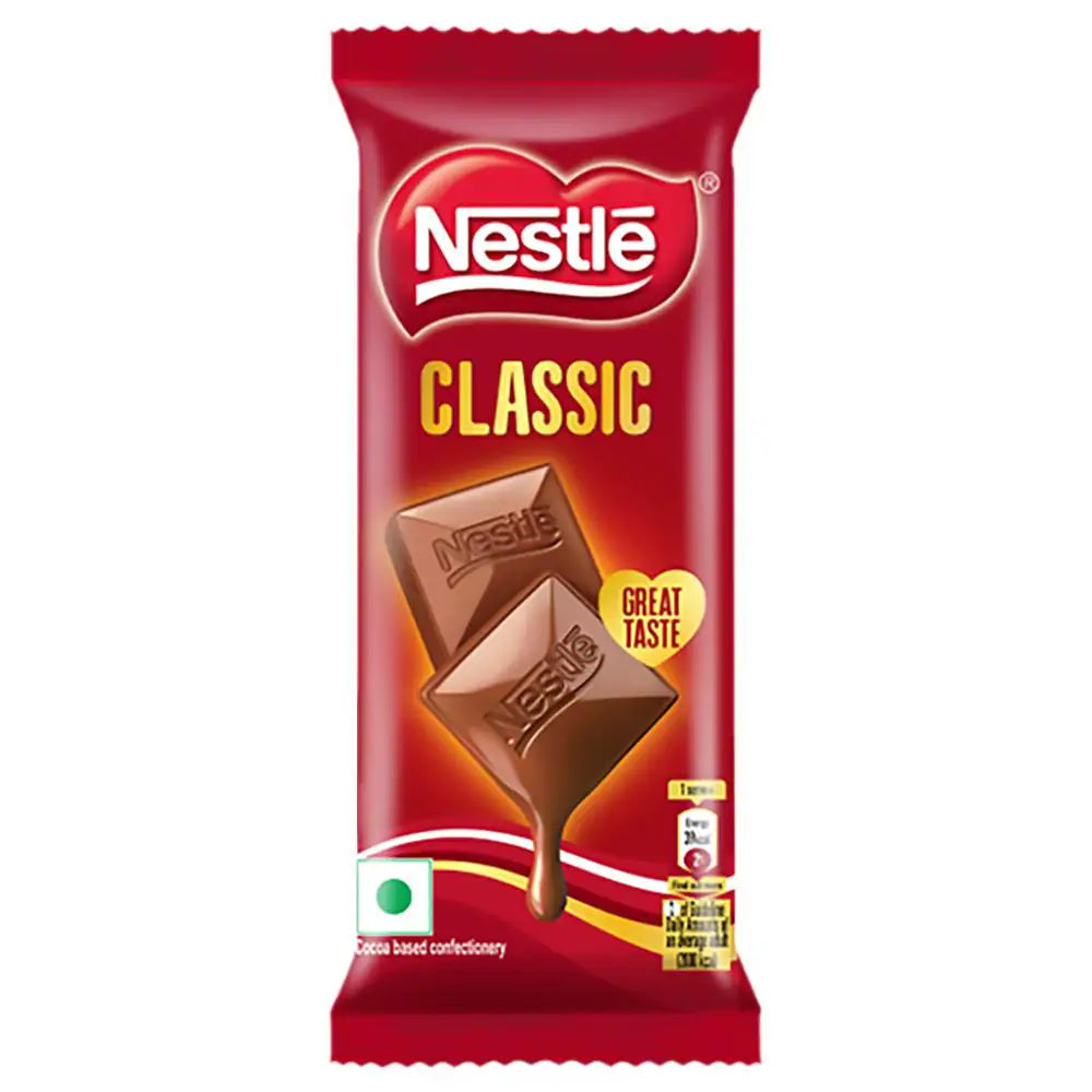 Nestlé Classic Milk Chocolate, timeless indulgence, cocoa perfection, creamy milk, velvety smooth, sweetness, pure bliss, classic chocolate, uncompromising quality, treat.