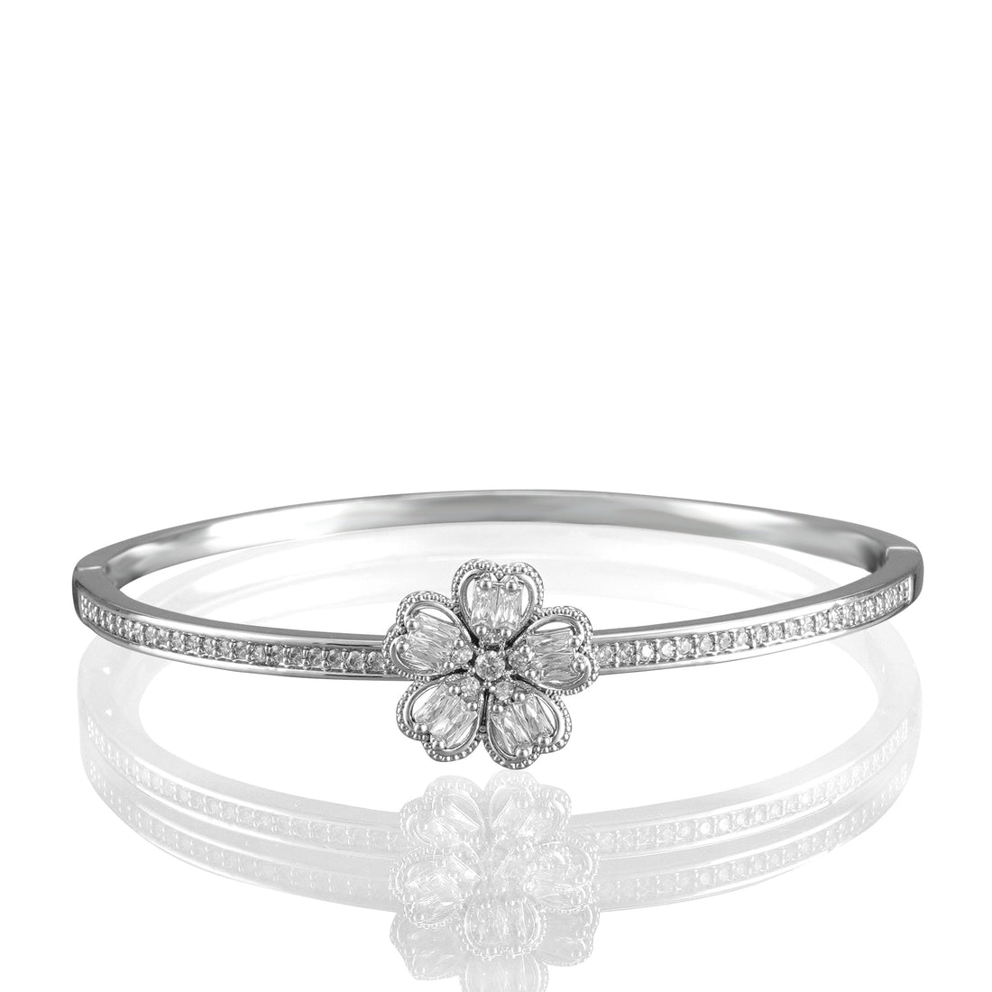 18K American Diamond Flower Design Silver Kada – A Symbol of Grace & Elegance