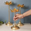 1 Set (3 Pcs) Decorative Lotus Leaves Candle Holder – Gold Polish Urli Bowl Tealight Candle Holder Stand for Home Decor