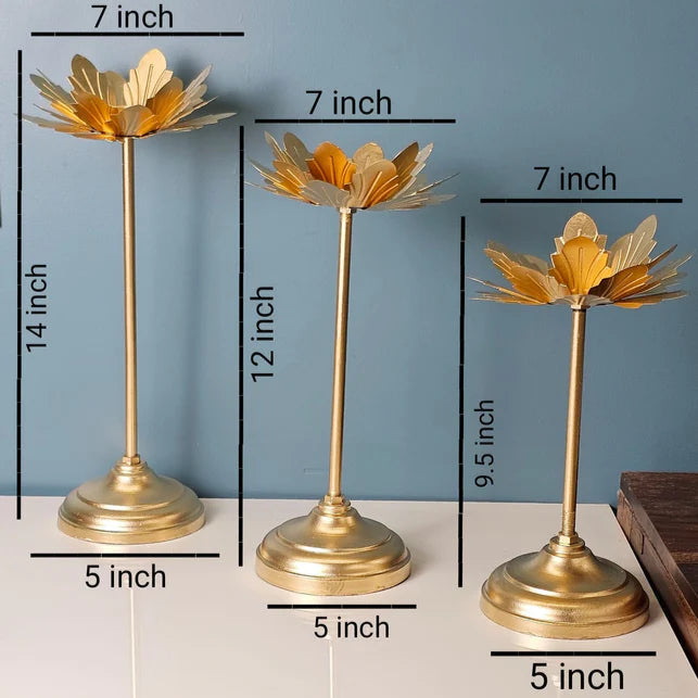 1 Set (3 Pcs) Decorative Lotus Leaves Candle Holder – Gold Polish Urli Bowl Tealight Candle Holder Stand for Home Decor