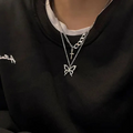 2-Piece Chain Necklace Set – Chunky Cross & Butterfly Pendant