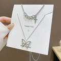 2-Piece Chain Necklace Set – Chunky Cross & Butterfly Pendant