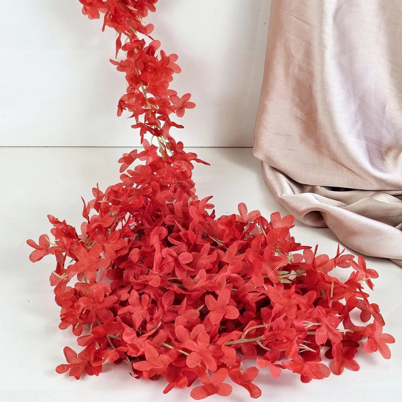 3 Lines Artificial Ixora Flower Garlands – Decorative Wall Hanging for Special Occasions