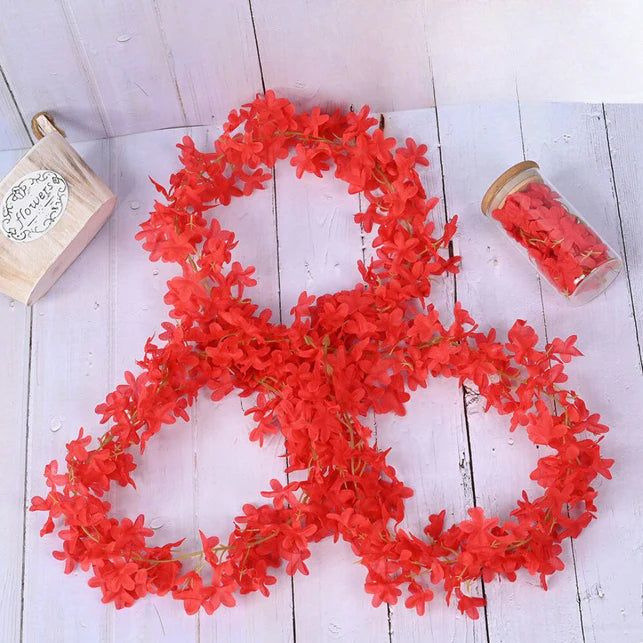 3 Lines Artificial Ixora Flower Garlands – Decorative Wall Hanging for Special Occasions