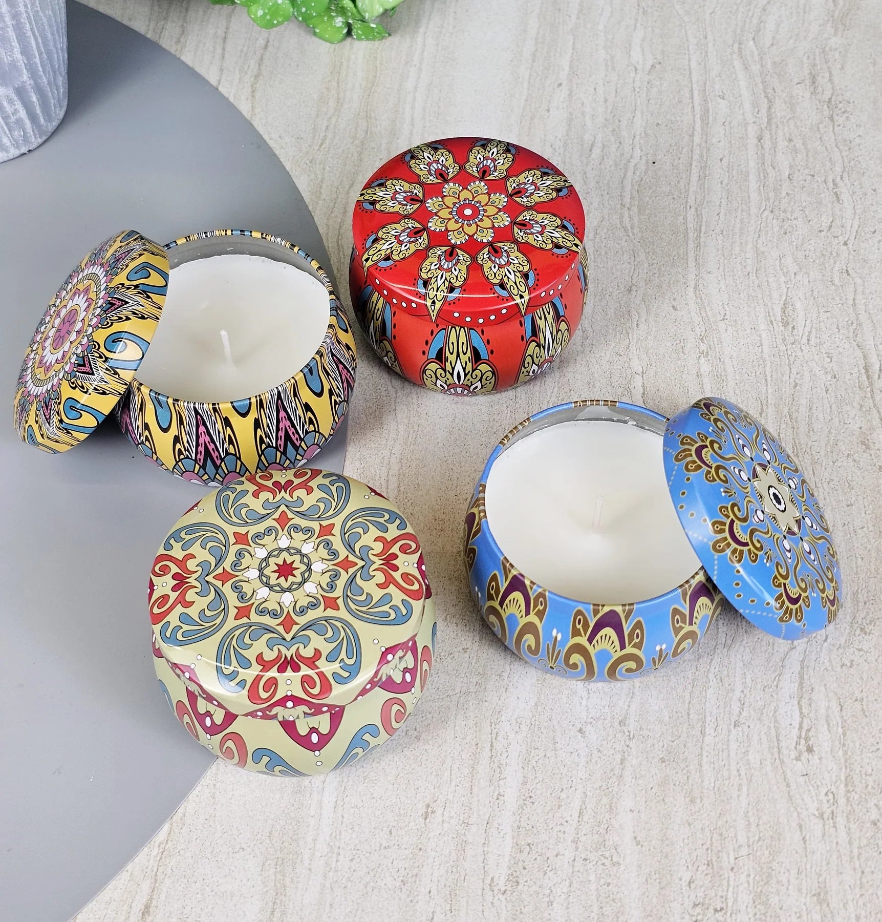 4 Pcs Tin Can Round Shape Aroma Scented Soy Wax Candle Gift – Perfect for Candlelight Dinners & Home Decor