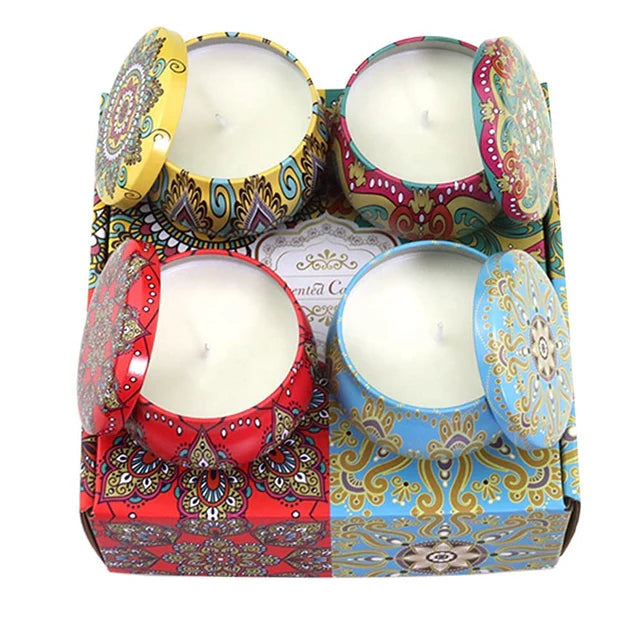4 Pcs Tin Can Round Shape Aroma Scented Soy Wax Candle Gift – Perfect for Candlelight Dinners & Home Decor