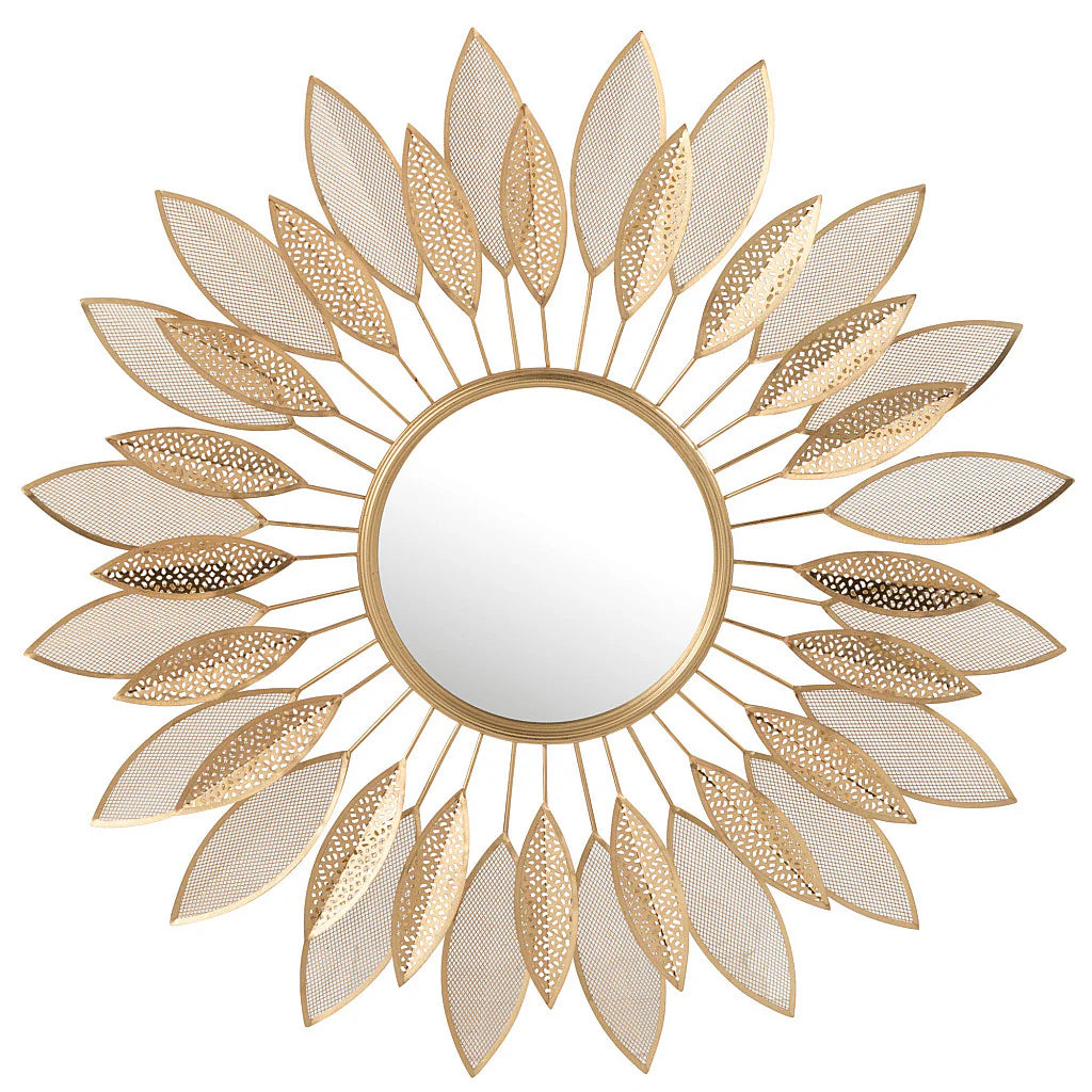 Golden Metal Leaf Wall Mirror – Elegance Meets Art