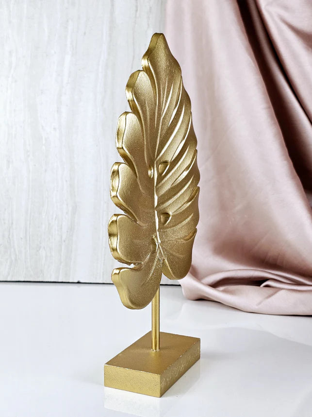 Monstera Leaf Shape Golden MDF Partical Board Showpiece – Elegant & Modern Home Decor