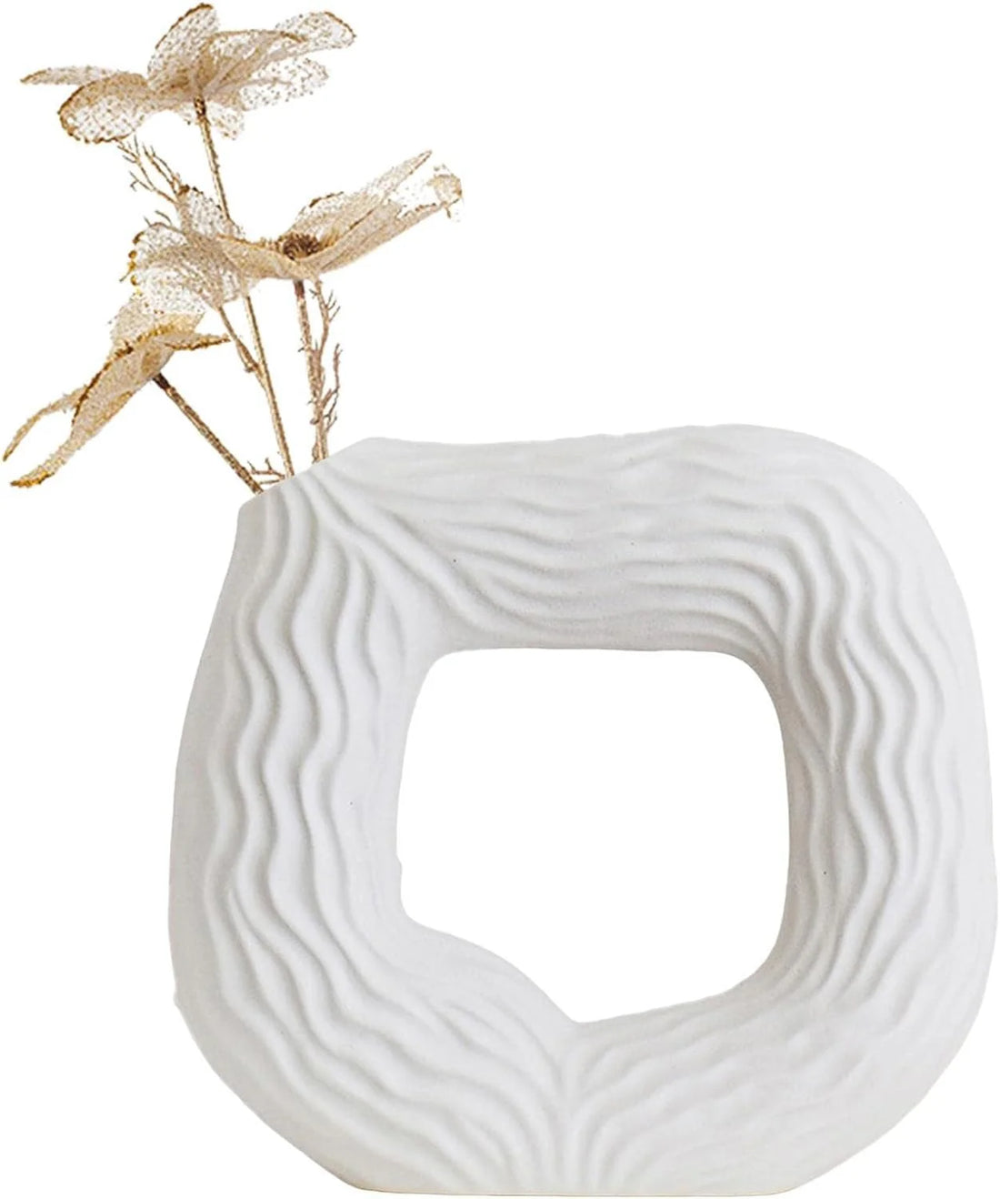 Square Ceramic Flower Vase – Elegant White Decor for Home & Office