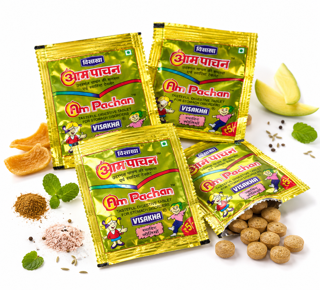 Am Pachan packets with ingredients on a white background