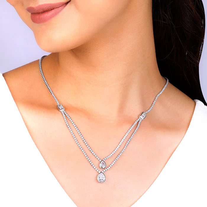 Anushka Sharma Silver Layered Drop Necklace – Timeless Glamour in Pure 925 Silver