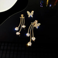 Asymmetric Butterfly Dangle Earrings – Crystal Drop & Stud Combo