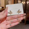 Asymmetric Butterfly Dangle Earrings – Crystal Drop & Stud Combo