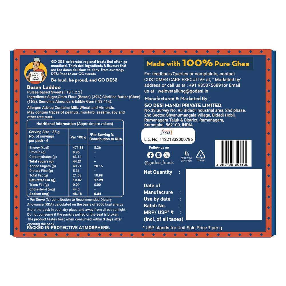 Besan Laddoo - 100% Pure Ghee | 180g