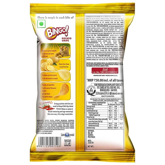 Bingo! Original Style Chilli Sprinkled - Flat Cut Spicy Potato Chips | Fiery & Flavorful Crunch