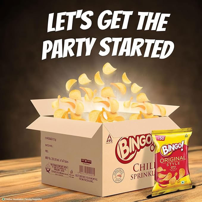 Bingo! Original Style Chilli Sprinkled - Flat Cut Spicy Potato Chips | Fiery & Flavorful Crunch