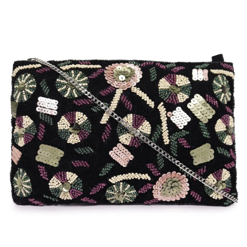 Black Beaded Embroidered Woven Makeup/Travel Pouch – A Fusion of Elegance and Practicality
