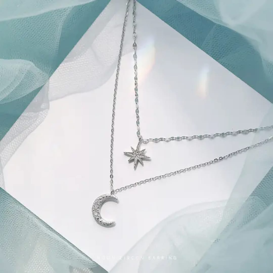 Celestial Moon & Star Necklace – Silver-Tone