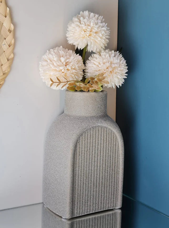 Ceramic Flower Vase – Elegant Grey Decor for Home & Office