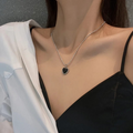 Dainty Black Heart Necklace – Faux Silver Bead Chain with a Bold Touch