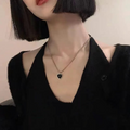 Dainty Black Heart Necklace – Faux Silver Bead Chain with a Bold Touch