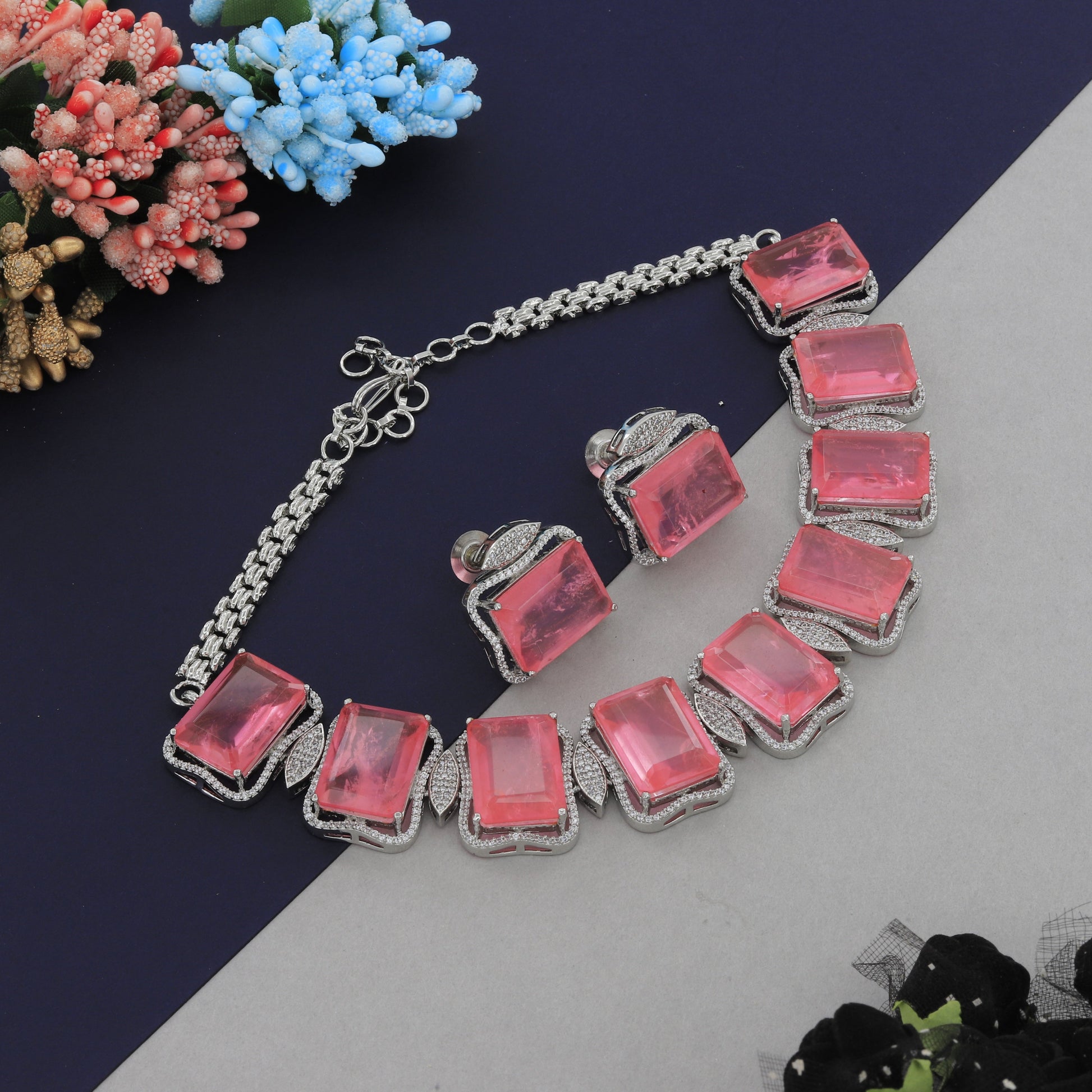 Diamond Choker Set with Pink Colors – A Beautiful Blend of Elegance, Softness, and Luxury