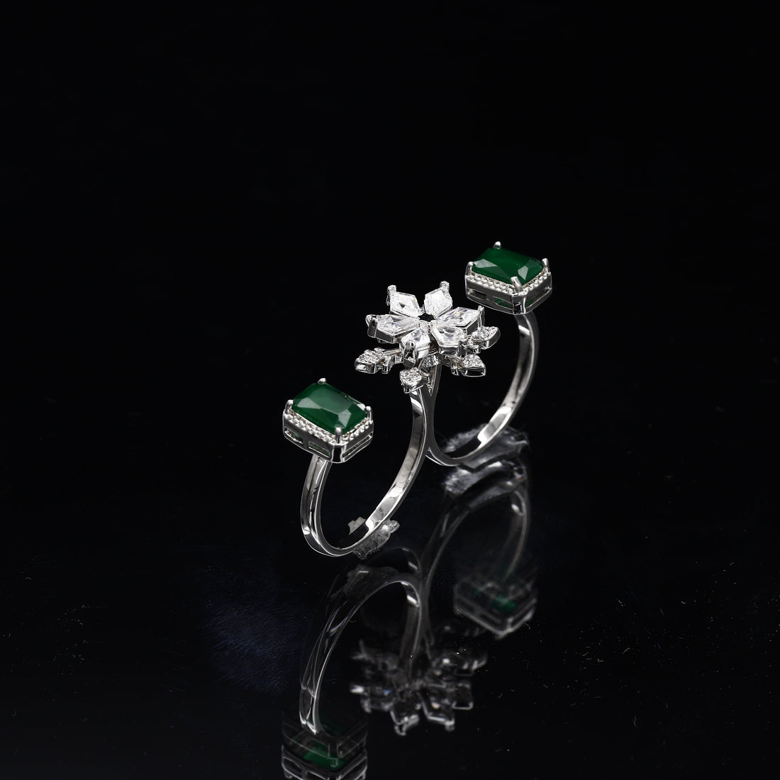 Double Finger Wear Silver Diamond Ring – A Bold Statement of Luxury and Modern Chic