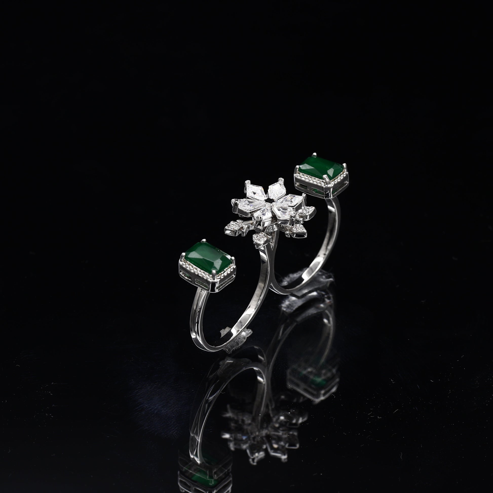 Double Finger Wear Silver Diamond Ring – A Bold Statement of Luxury and Modern Chic