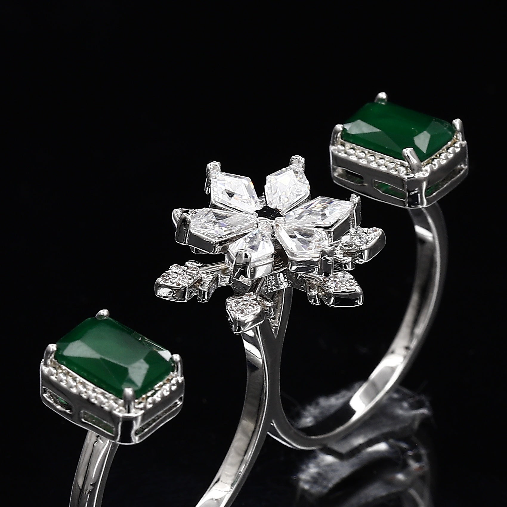 Double Finger Wear Silver Diamond Ring – A Bold Statement of Luxury and Modern Chic