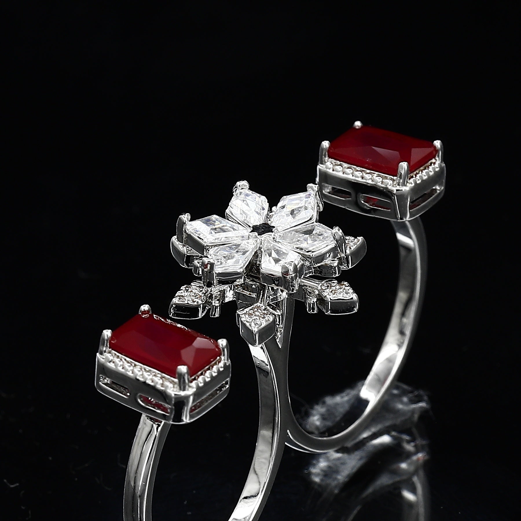 Double Finger Wear Silver Diamond Ring – A Bold Statement of Luxury and Modern Chic