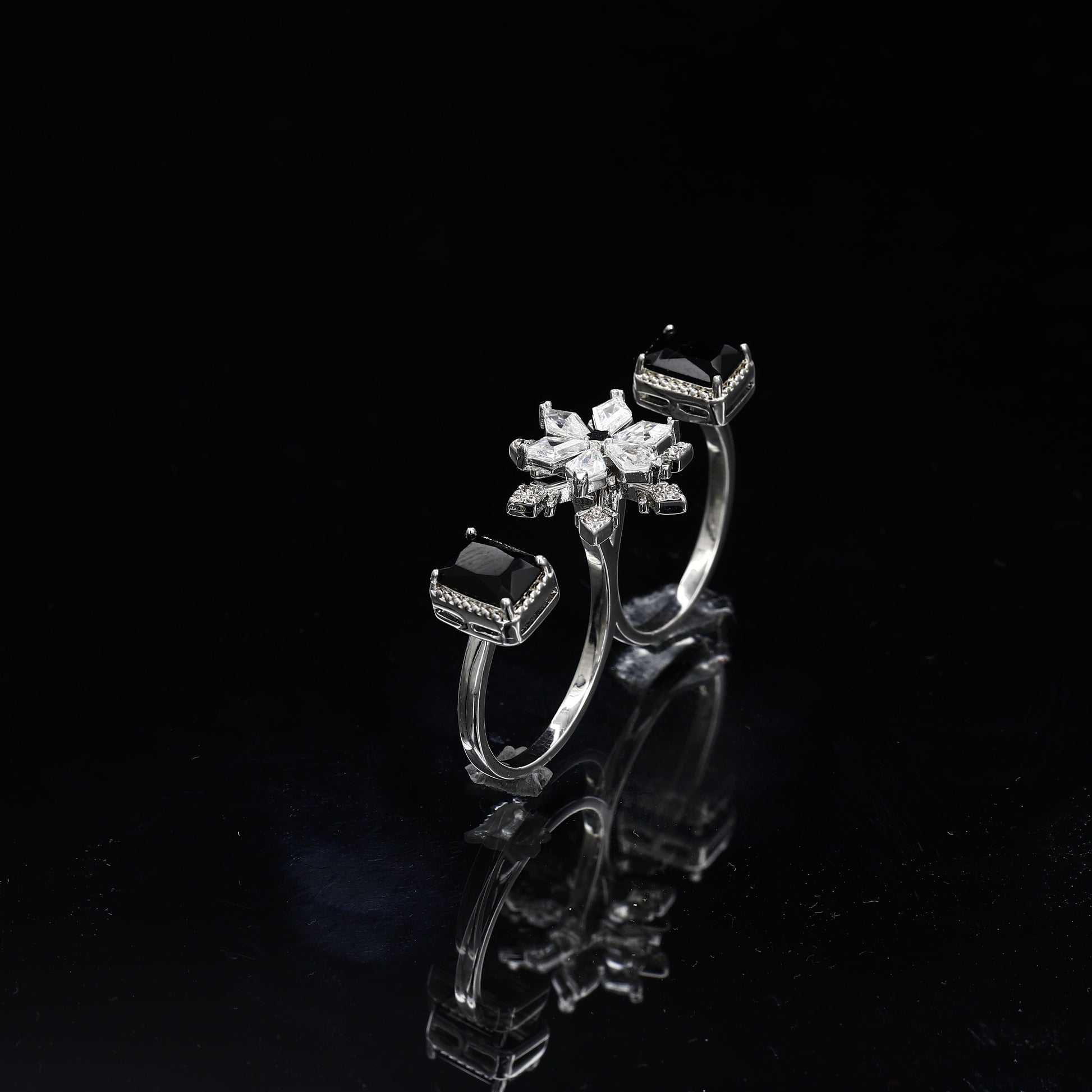 Double Finger Wear Silver Diamond Ring – A Bold Statement of Luxury and Modern Chic