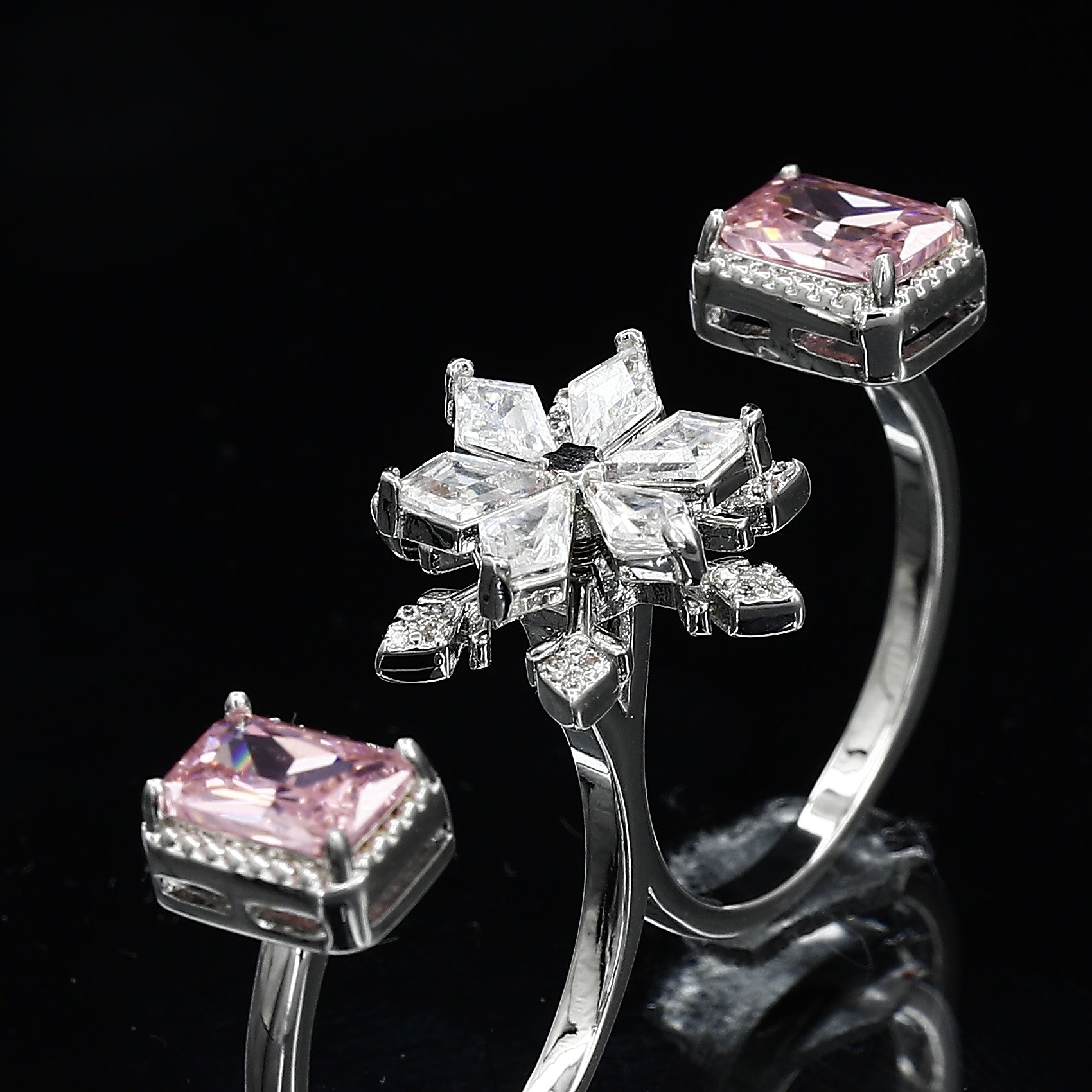 Double Finger Wear Silver Diamond Ring – A Bold Statement of Luxury and Modern Chic