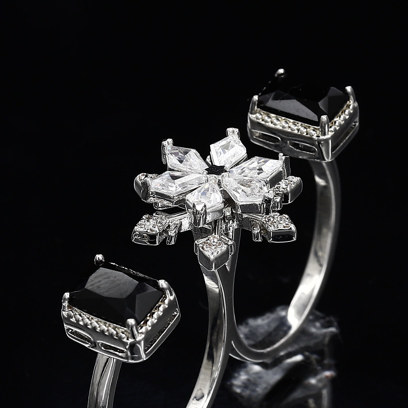 Double Finger Wear Silver Diamond Ring – A Bold Statement of Luxury and Modern Chic