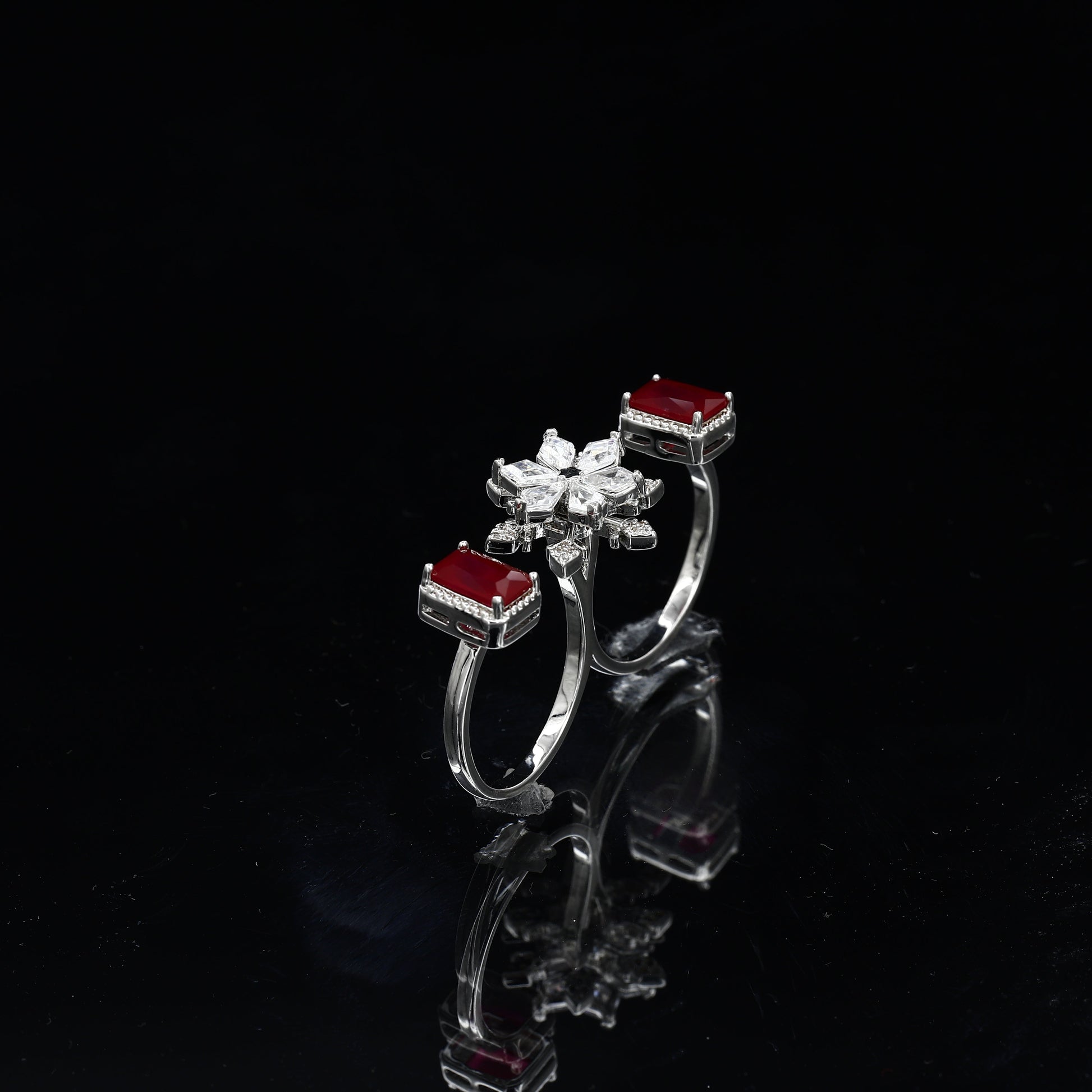 Double Finger Wear Silver Diamond Ring – A Bold Statement of Luxury and Modern Chic