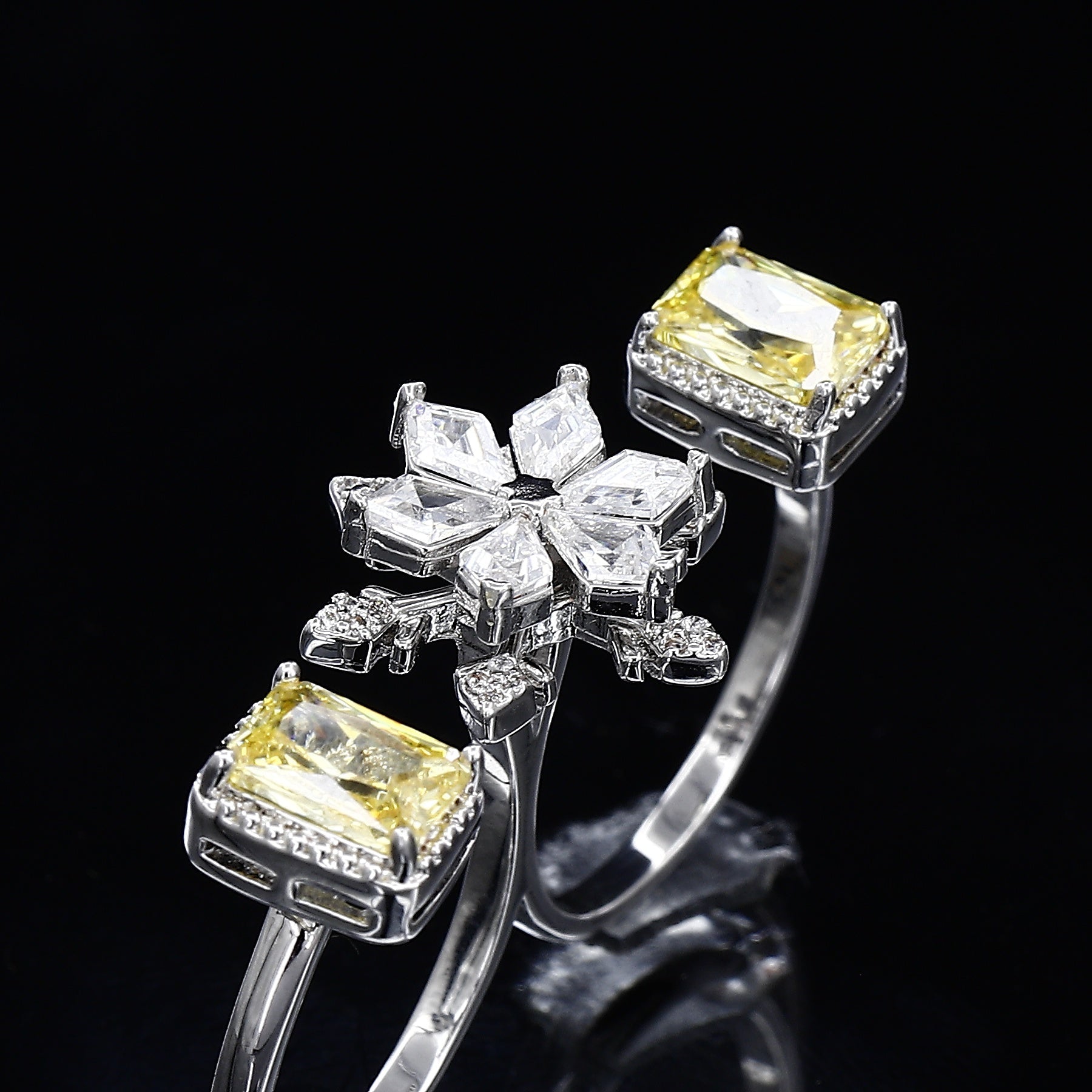 Double Finger Wear Silver Diamond Ring – A Bold Statement of Luxury and Modern Chic