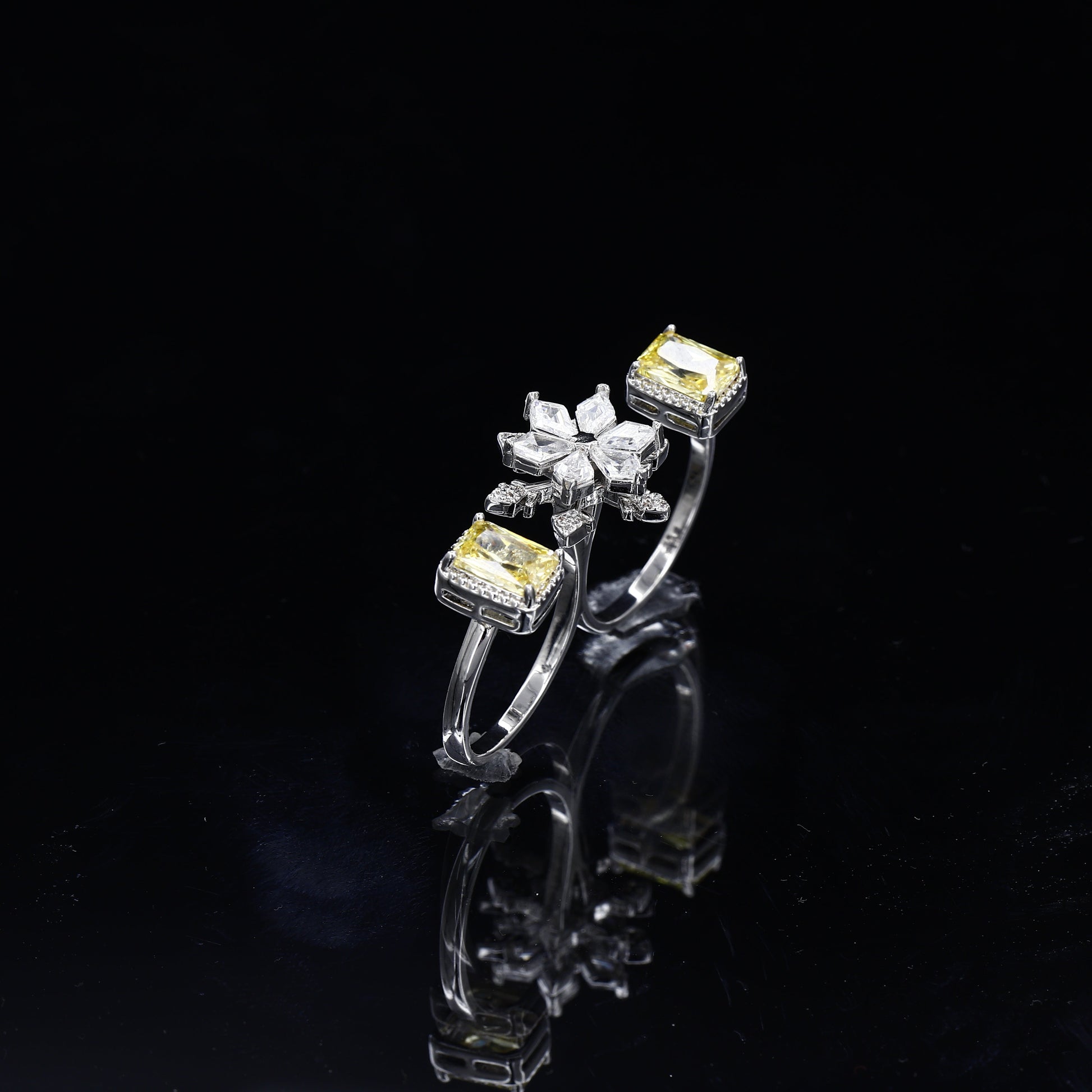 Double Finger Wear Silver Diamond Ring – A Bold Statement of Luxury and Modern Chic