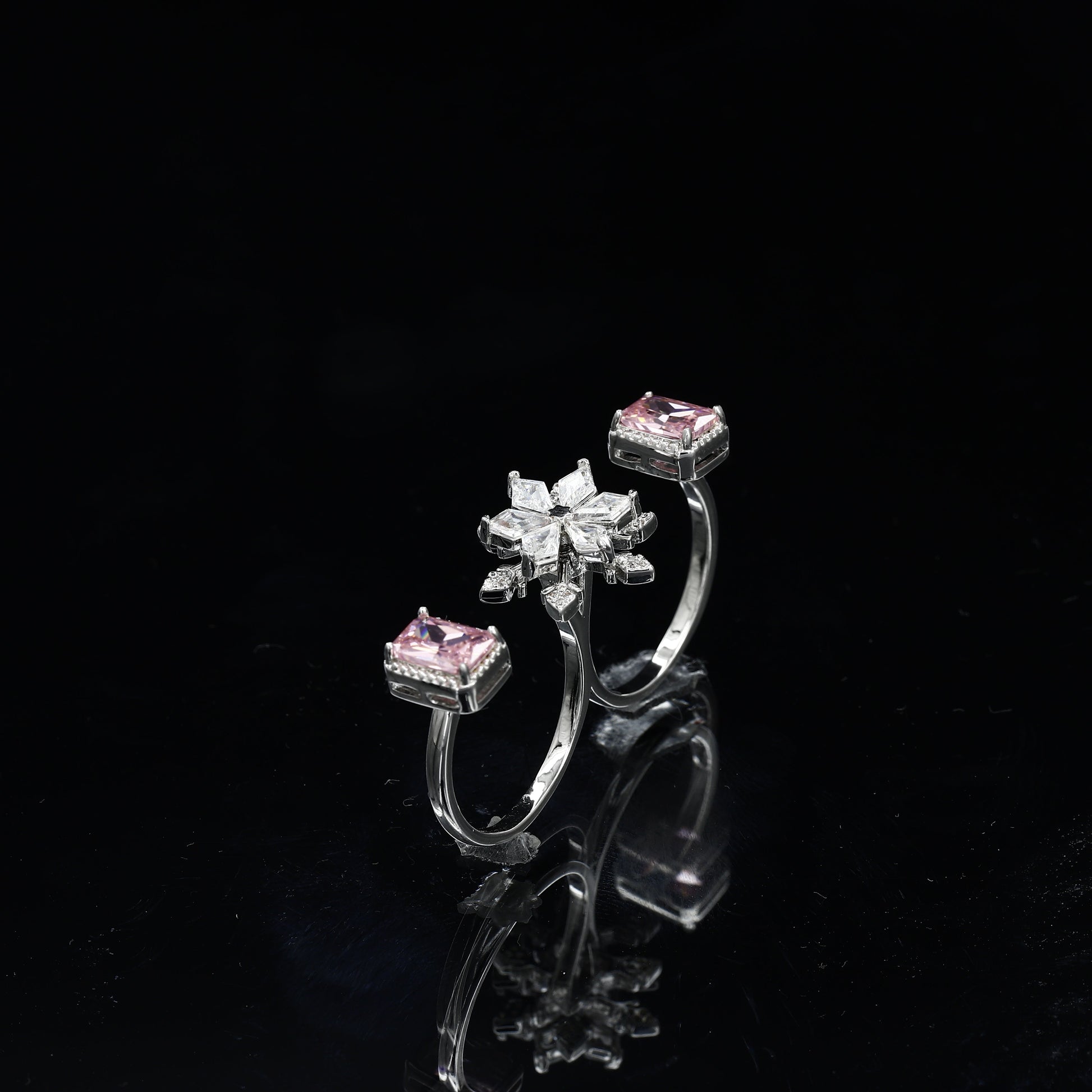 Double Finger Wear Silver Diamond Ring – A Bold Statement of Luxury and Modern Chic